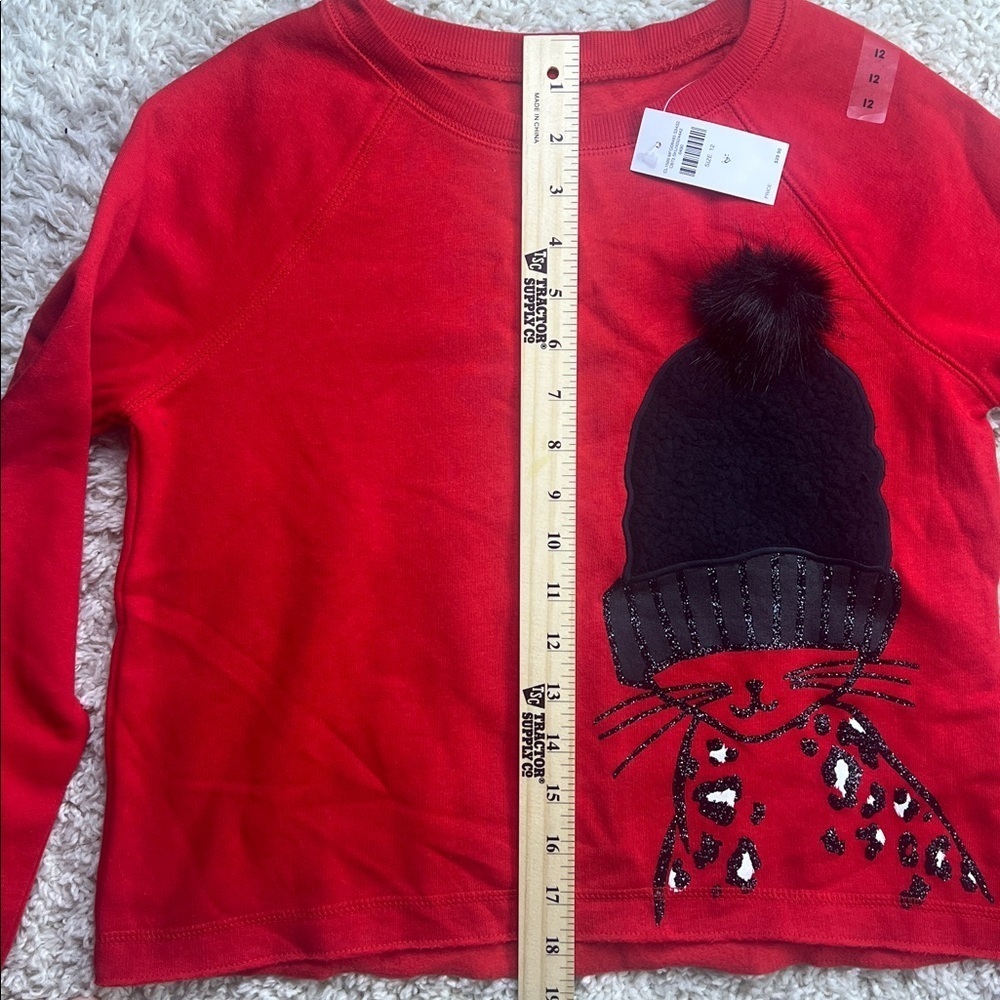 GIRLS JUSTICE SWEATSHIRT EMBELLISHED W/BLACK SPARKLY CAT AND HAT SIZE 12 NWT - Picture 5 of 9